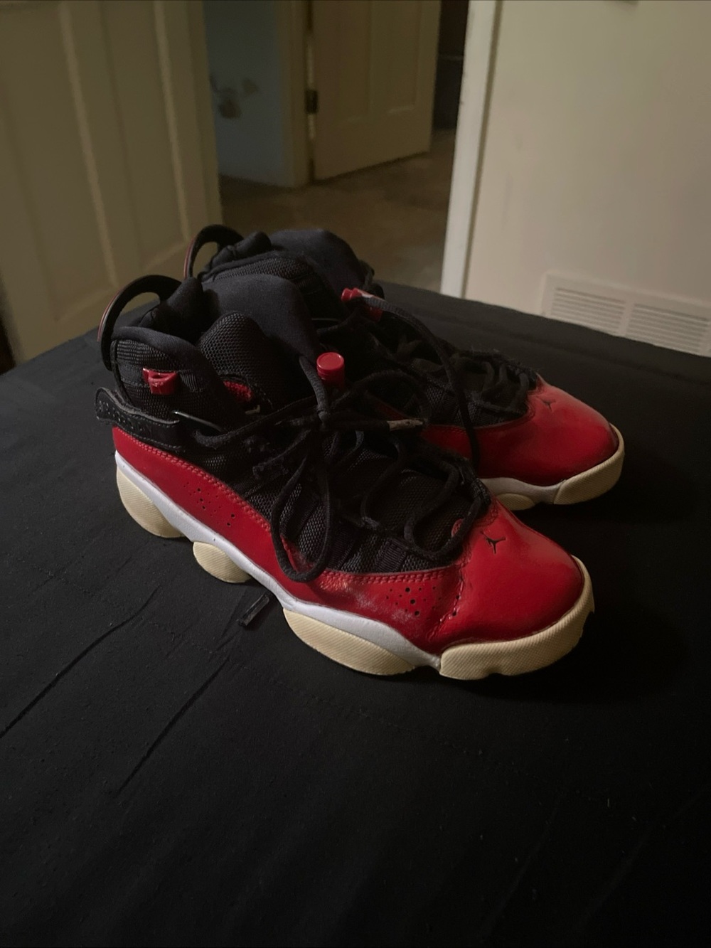 Jordan Kids Red and Black Retro Basketball Sneakers Size 7Y